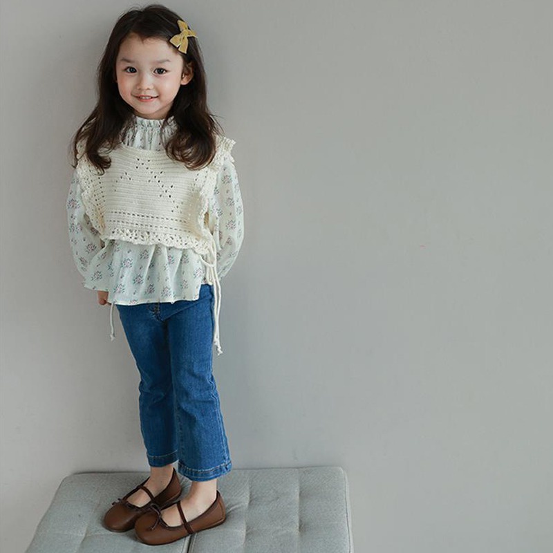 Quần Jeans Dài Ống Loe Thời Trang Hàn Cho Bé Gái