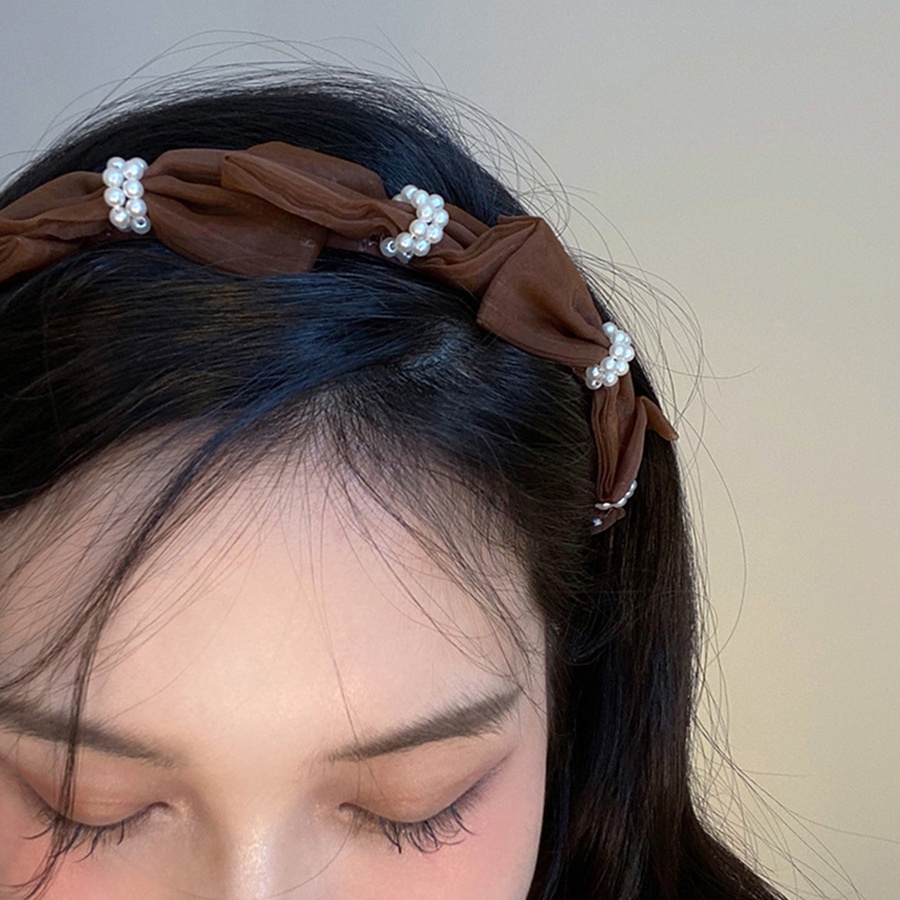 Băng Đô Cài Tóc Lưới Đính Nơ Ngọc Trai Ngọt Ngào Phong Cách Hàn Quốc Cho Nữ