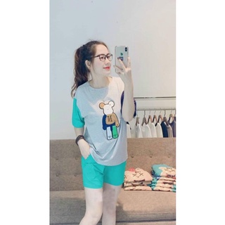 Bộ thun nữ thời trang set quần áo phông hè chất Cotton oversize form rộng