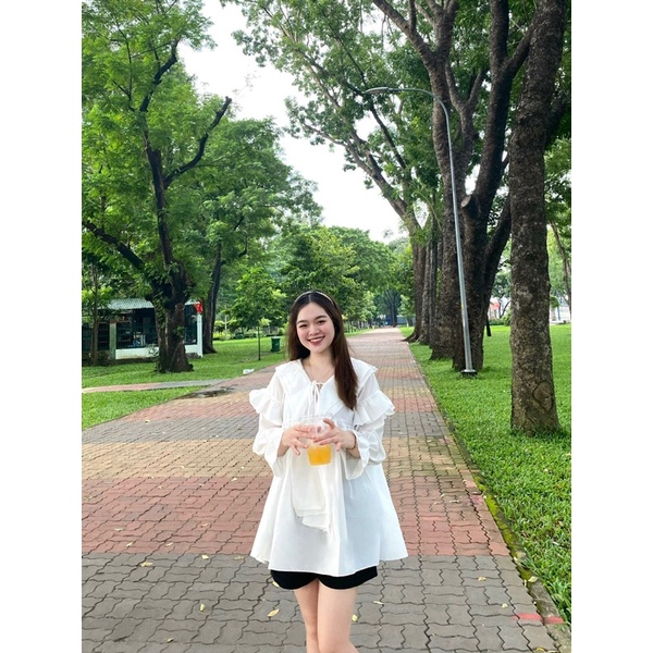 Áo Váy Đầm Baby Doll Form Rộng màu trắng - AAG99 VAY007