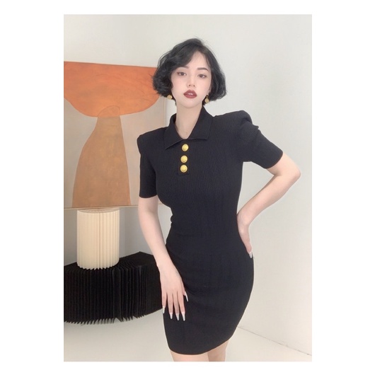 Váy Balmainn khuy cổ sang chảnh hàng cao cấp
