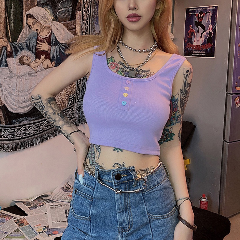 Áo croptop hai dây màu tím phối nút thời trang quyến rũ cho nữ
