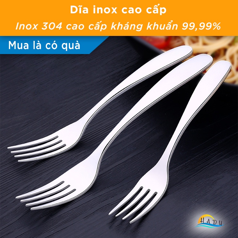 Dĩa inox cao cấp 304 chất lượng cao kháng khuẩn, dĩa ăn hoa quả sáng bóng như gương tay cầm rộng thoải mái HADU