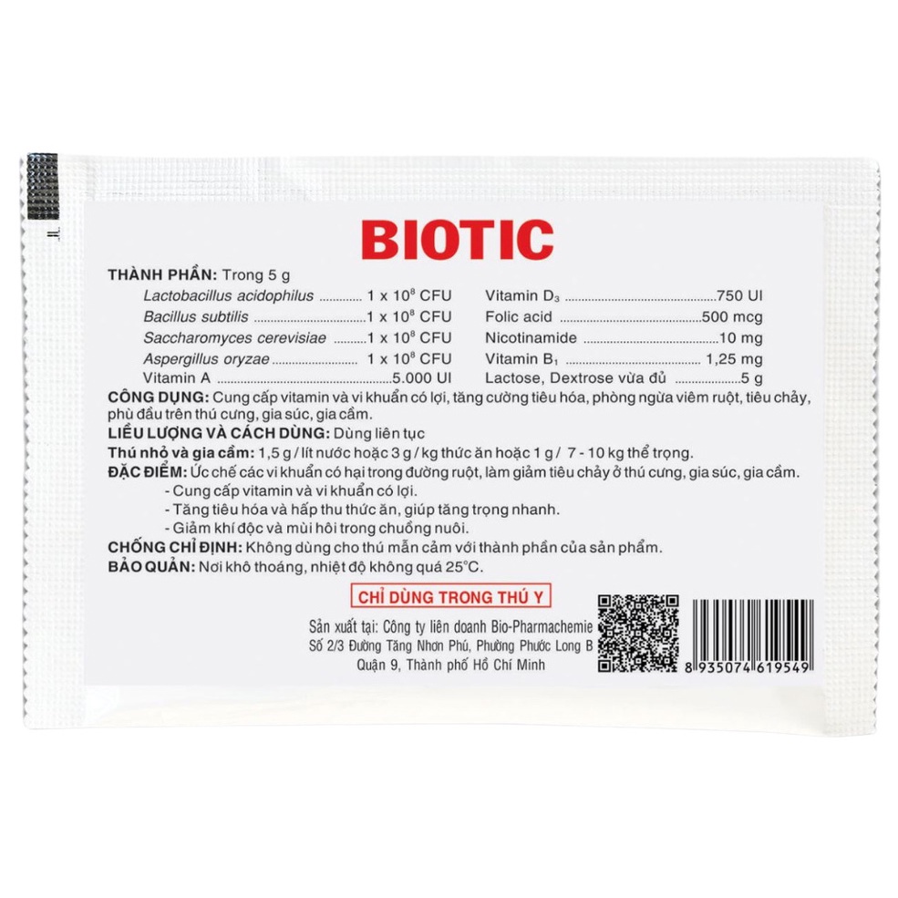 Men Tiêu Hóa Cho Chó Mèo BIOTIC 5g