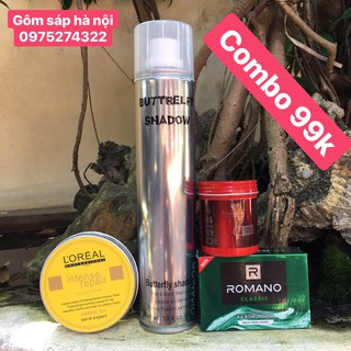 Combo gôm xịt tóc buttrefly 320ml + sáp vuốt tóc ois thrill + sáp vuốt tóc tặng xà bông romano