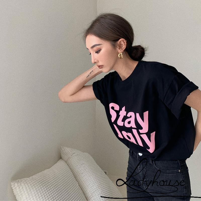 Áo Thun T-Shirt Tay Ngắn Dáng Rộng In Chữ Thời Trang Đường Phố Mùa Hè Cho Nữ
