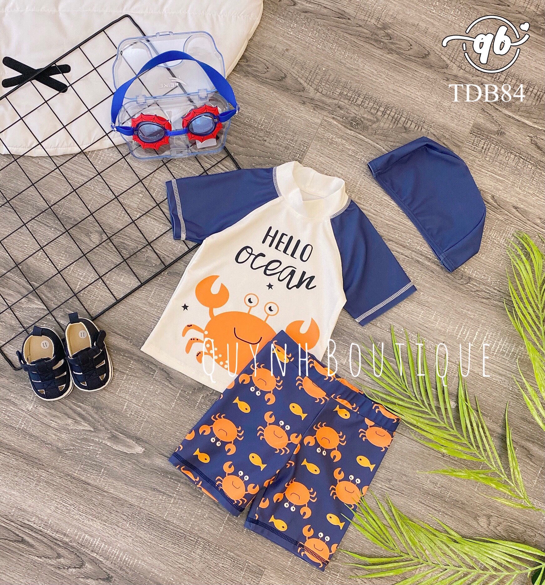 Quần áo trẻ em [ QUỲNH BOUTIQUE ] _ Bơi rời cua họa tiết Hello Ocean