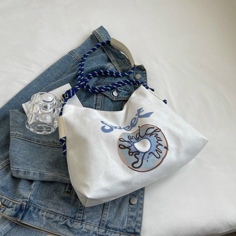 Túi Tote Đeo Vai Vải Canvas Cỡ Lớn Thêu Họa Tiết Thời Trang 2022