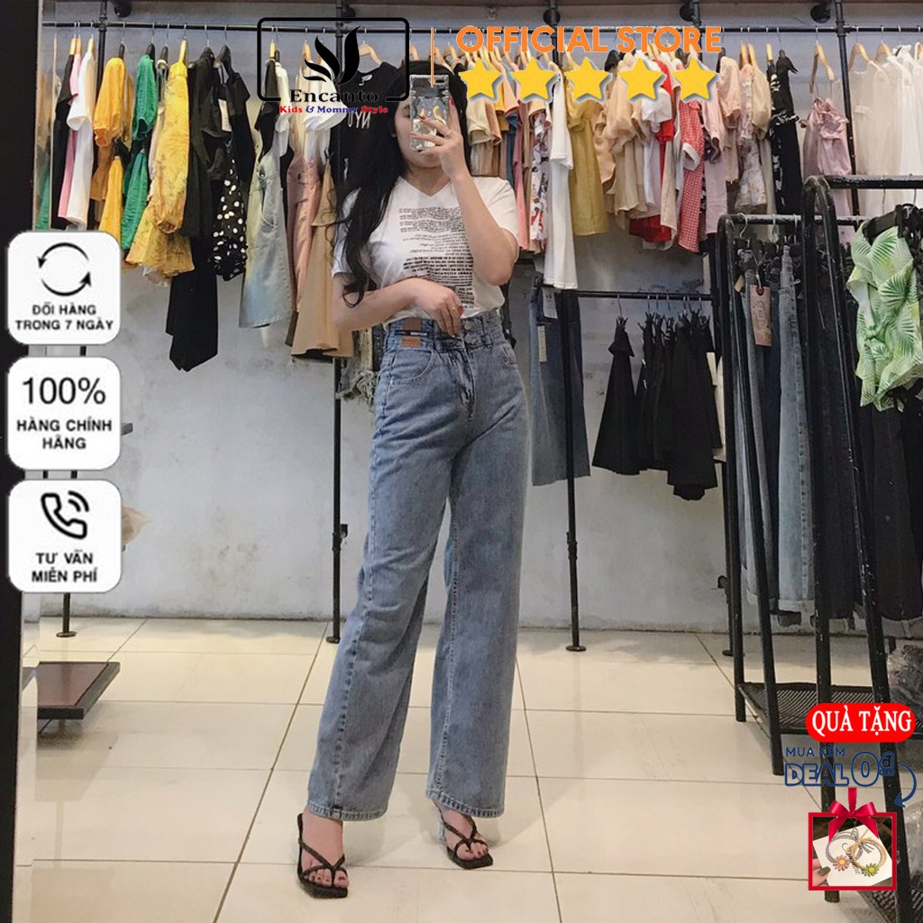 Quần bò cao cấp ống xuông Mina màu xanh cạp siêu cao tôn dáng (220394)