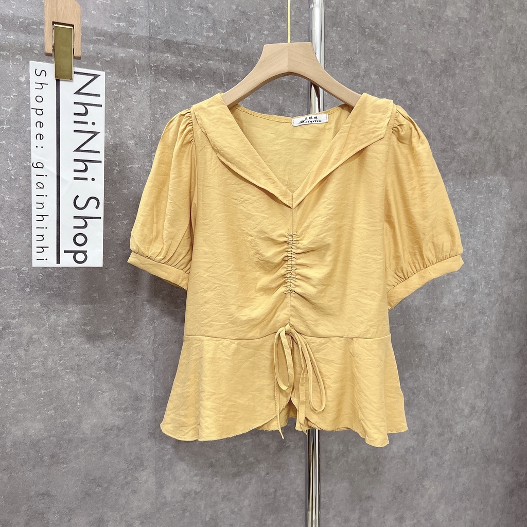 Áo sơ mi đũi rúm ngực dáng xòe, Áo kiểu rút dây sexxy SM1634 - NhiNhi Shop