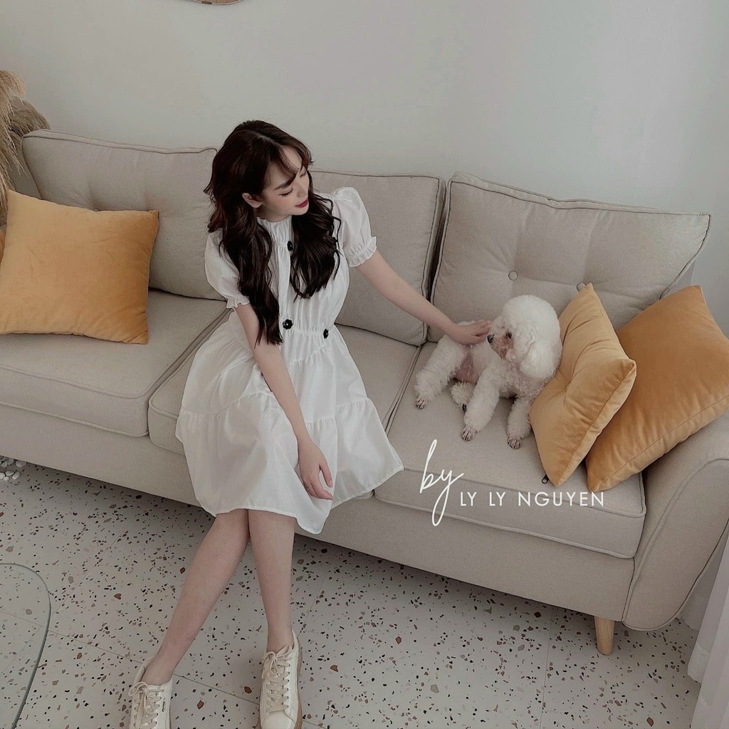 [Mã FAGREEN1505 giảm tới 30K đơn 99K] Đầm Trắng Tay Bồng Đính Hoa Xòe | BigBuy360 - bigbuy360.vn