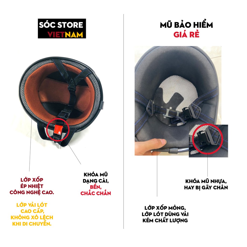 Mũ bảo hiểm nửa đầu chính hãng Sóc Store Vietnam màu cam kèm kính UV, kính phi công, nón bảo hiểm 1 phần 2 freesize