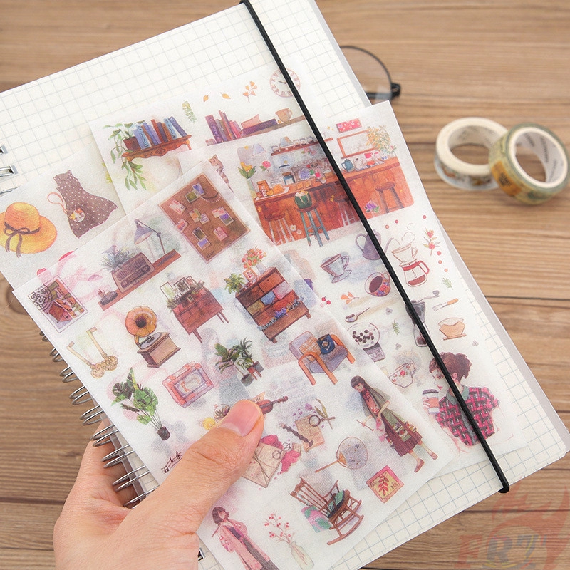 &gt; Ready Stock &lt; ❉ Pink Life Giấy và decal dán tường ❉6Sheet/set DIY Diary Scrapbooking Decals Stickers