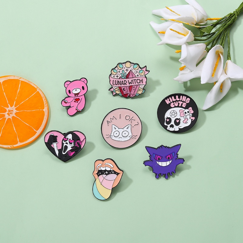 Ghim cài áo QIHE JEWELRY hình Gengar tráng men nhiều màu phong cách punk làm quà tặng cho bạn bè
