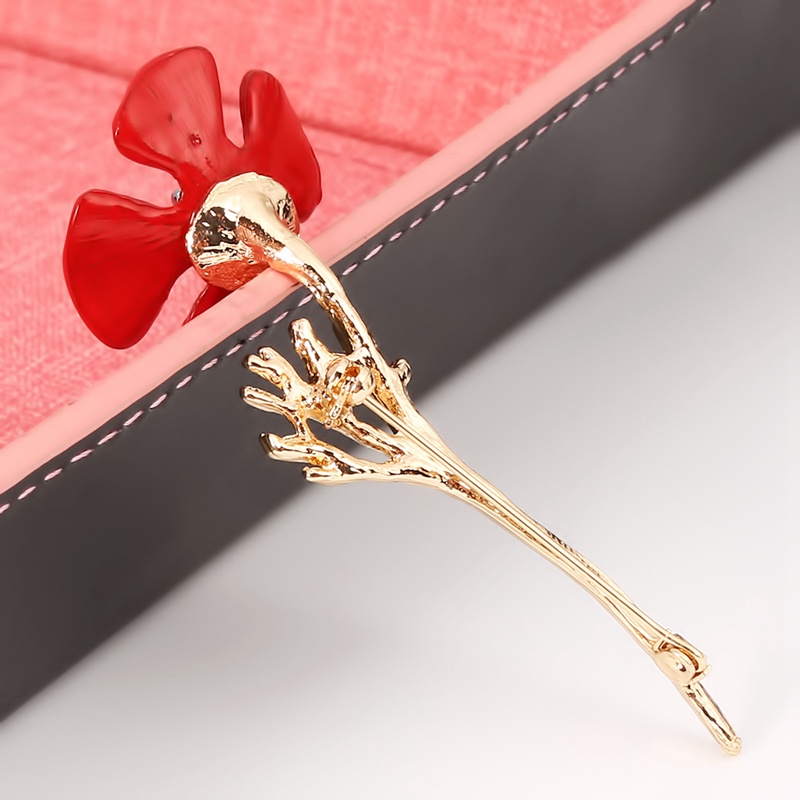 Trâm cài áo họa tiết hoa anh túc đỏ phong cách thời trang cho phái nữ