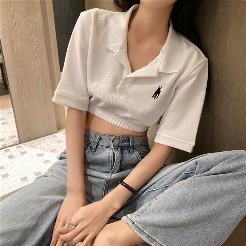 Áo Thun Croptop Cổ Polo Ngắn Tay Thêu Họa Tiết Thời Trang Mùa Hè Hàn Quốc Dành Cho Nữ 2021 | BigBuy360 - bigbuy360.vn