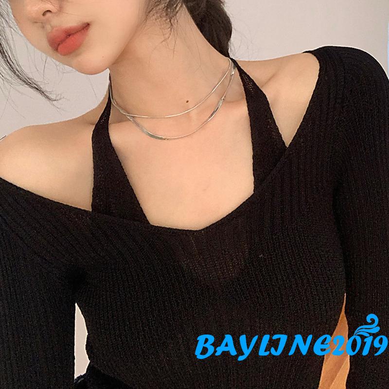 Áo thun dệt kim tay dài màu sắc thời trang cho nữ