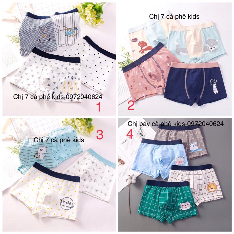 set 4 quần sịp bé trai đủ size