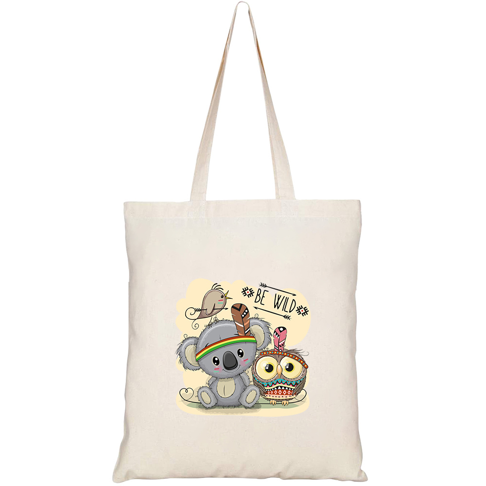 Túi vải tote canvas HTFashion in hình cute cartoon tribal koala owl HT451