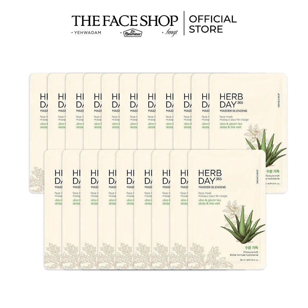 Hình ảnh Bộ 20 Miếng Mặt Nạ Dưỡng Da TheFaceShop Herb Day Aloe & Green Tea Mask