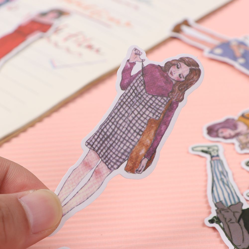 Bộ 100/171 miếng dán trang trí sổ tay hình cô gái hoạt hình DIY xinh xắn