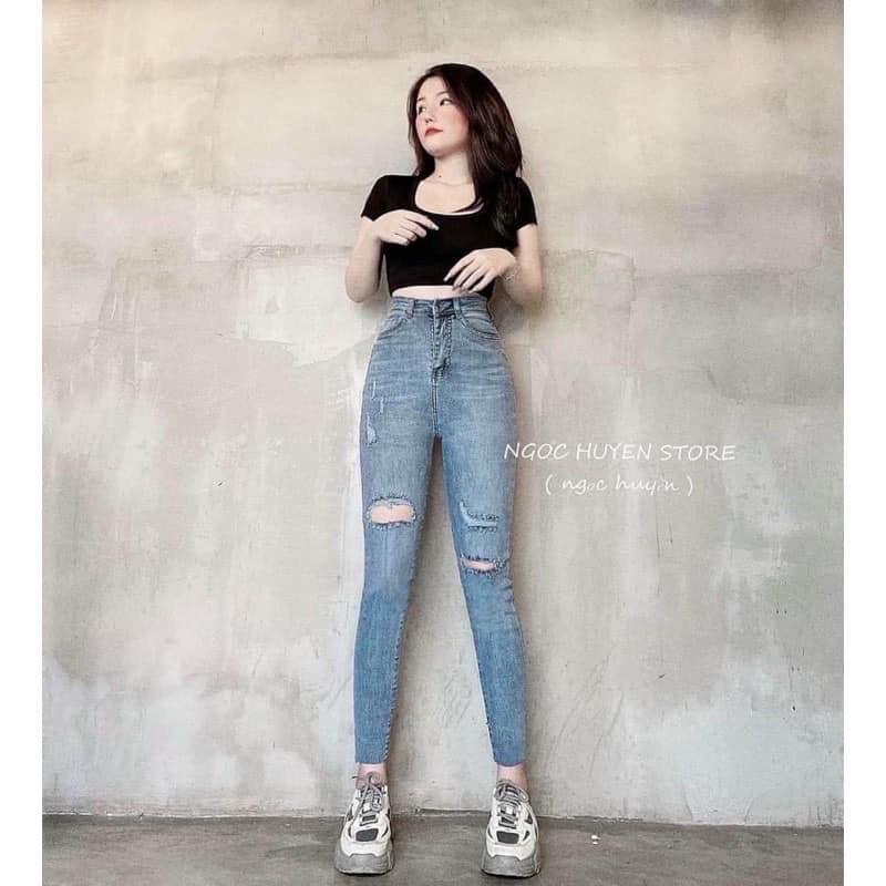 [ HÀNG HOT ] QUẦN BÒ, QUẦN JEANS LƯNG CAO DÁNG ÔM RÁCH MỚI SIÊU XINH