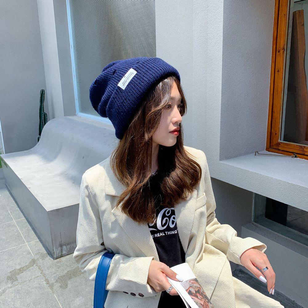 IVORY Mũ Beanie Dệt Kim Màu Trơn Có Lỗ Độc Đáo Phong Cách Hàn Quốc Cho Cặp Đôi