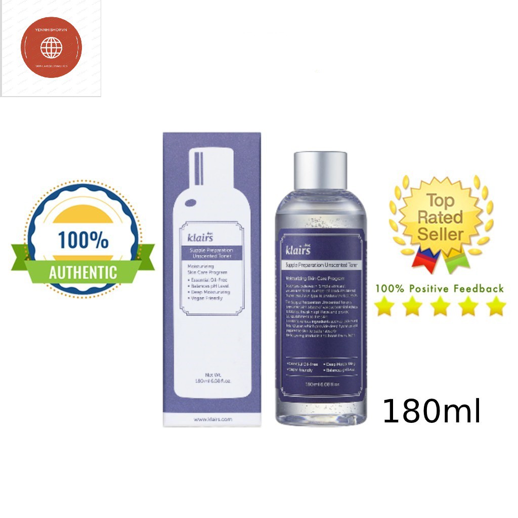 [Chính Hãng] Nước Hoa Hồng Klairs Supple Preparation Toner 180ml không mùi/có mùi [Mẫu Mới]