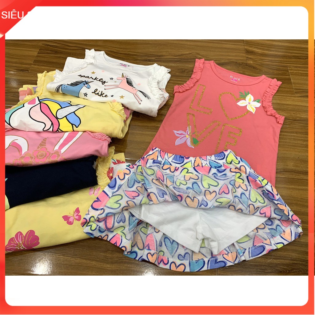 Set váy trẻ em 4-14 tuổi rời sát nách PLACE in hình, Váy sát nách bé gái hàng xuất dư vải cotton kiể
