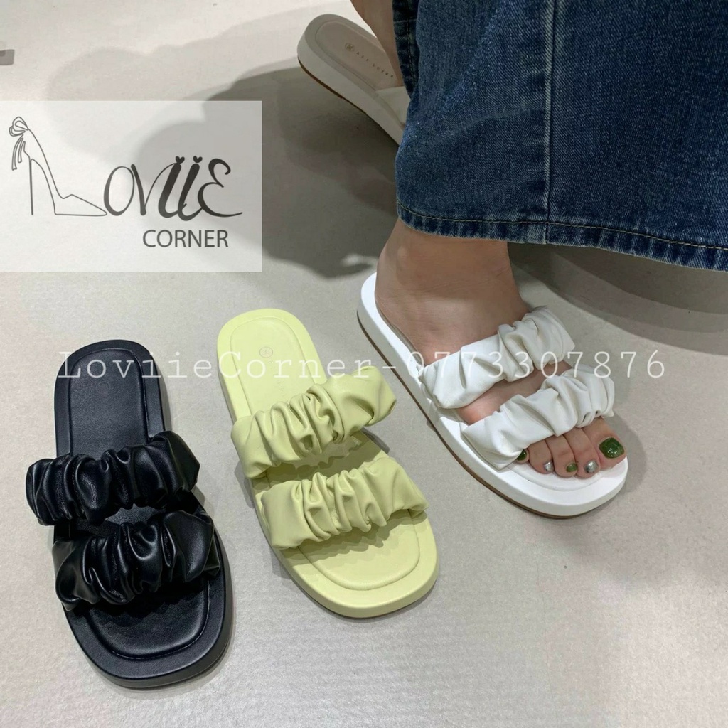 DÉP NỮ ĐẾ BẰNG LOVIIECORNER - GUỐC THỜI TRANG QUAI NGANG NHÚM BÈO - DÉP LÊ ĐẾ XUỒNG D220403