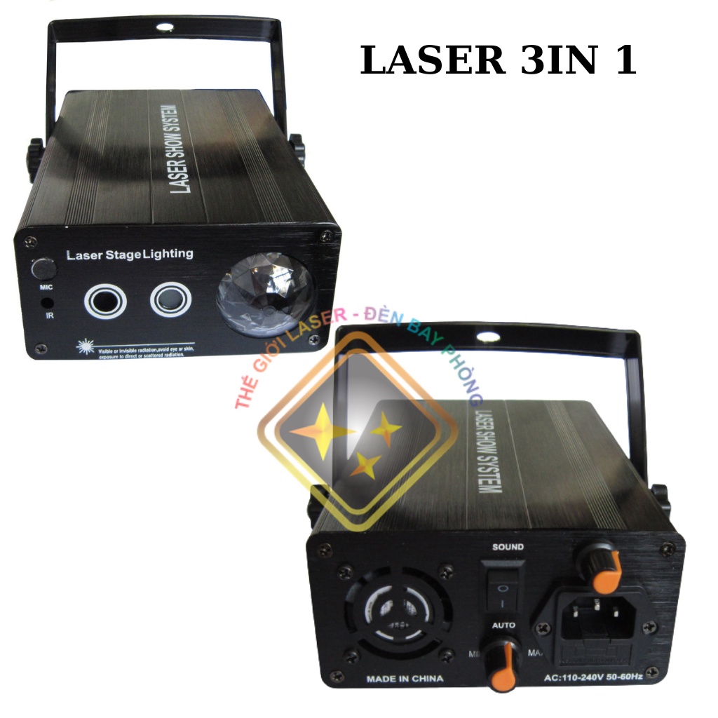 Đèn Laser 3 in 1 Cảm Biến Nhạc  Kết Hợp Nền Với Laser Giá Rẻ Dùng Cho Phòng Bay, Karaoke, bar...