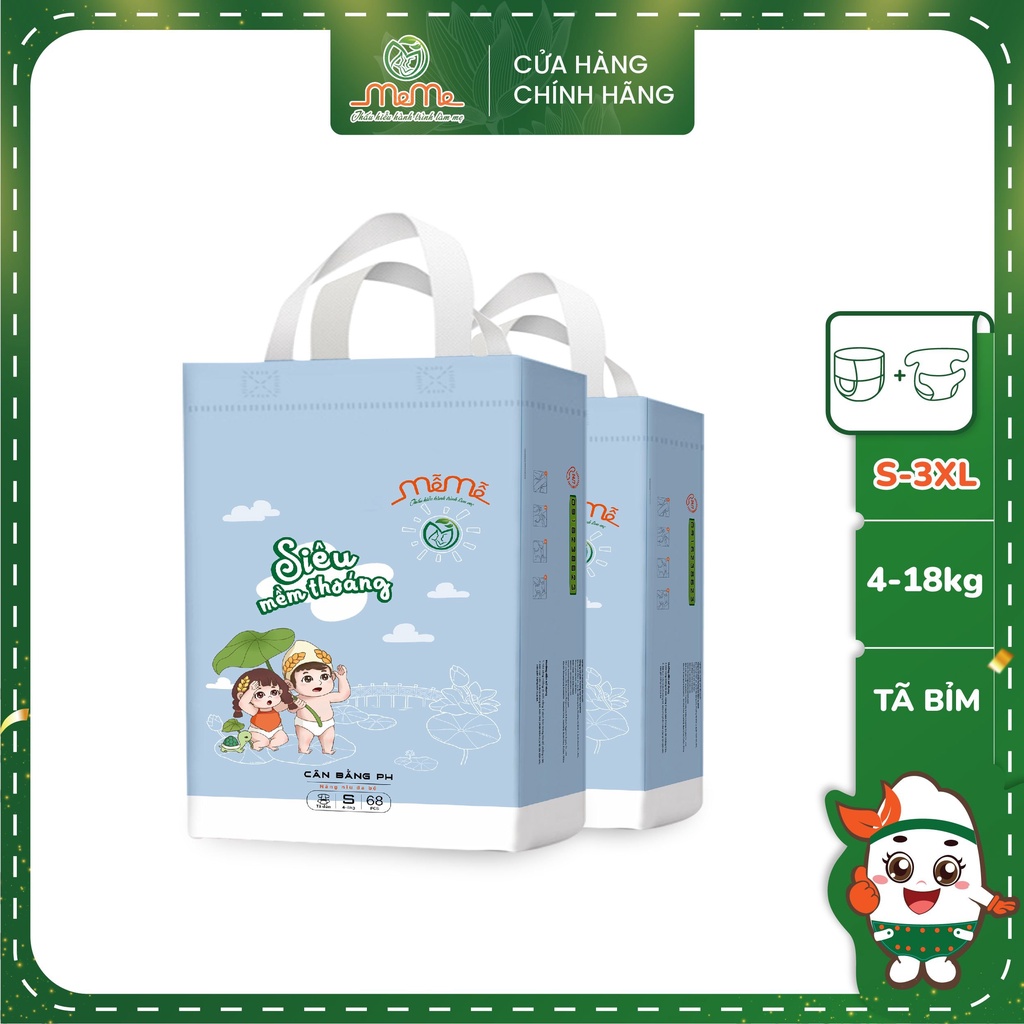 [HÀNG CHÍNH HÃNG] Tã bỉm Quần/Dán Mễ Mễ S68/M64/L58/XL54/2XL50/3XL46 Mềm Mỏng Siêu Thấm Khô Thoáng Cho Bé