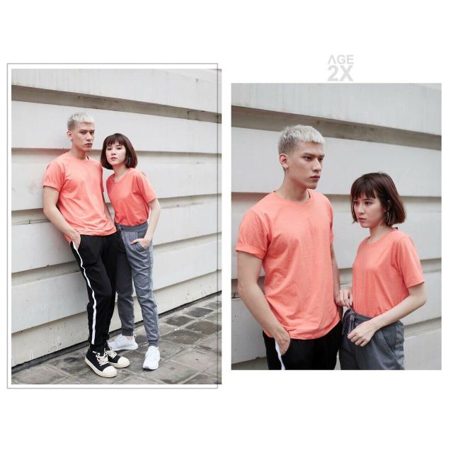 Áo thun trơn màu hồng cam ngắn tay unisex nam nữ đều mặc được có nhiều size