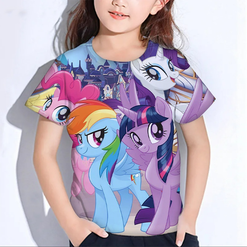 Áo Thun Tay Ngắn In Hình Ngựa Pony Dễ Thương Dành Cho Bé Gái