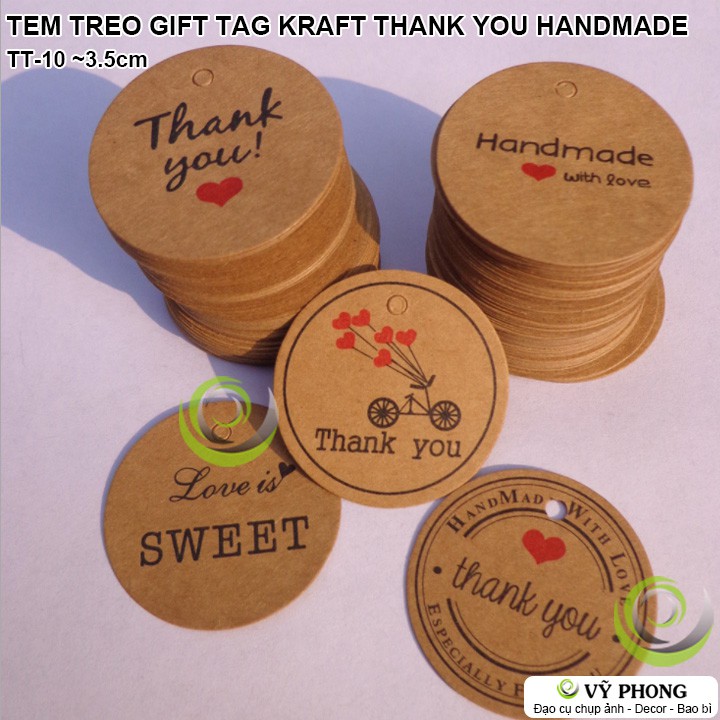 SET 20 TEM TREO GIFT TAG TREO GIẤY KRAFT THANK YOU HANDMADE WITH LOVE TRANG TRÍ ĐÓNG GÓI BAO BÌ HỘP QUÀ TẶNG TT-10