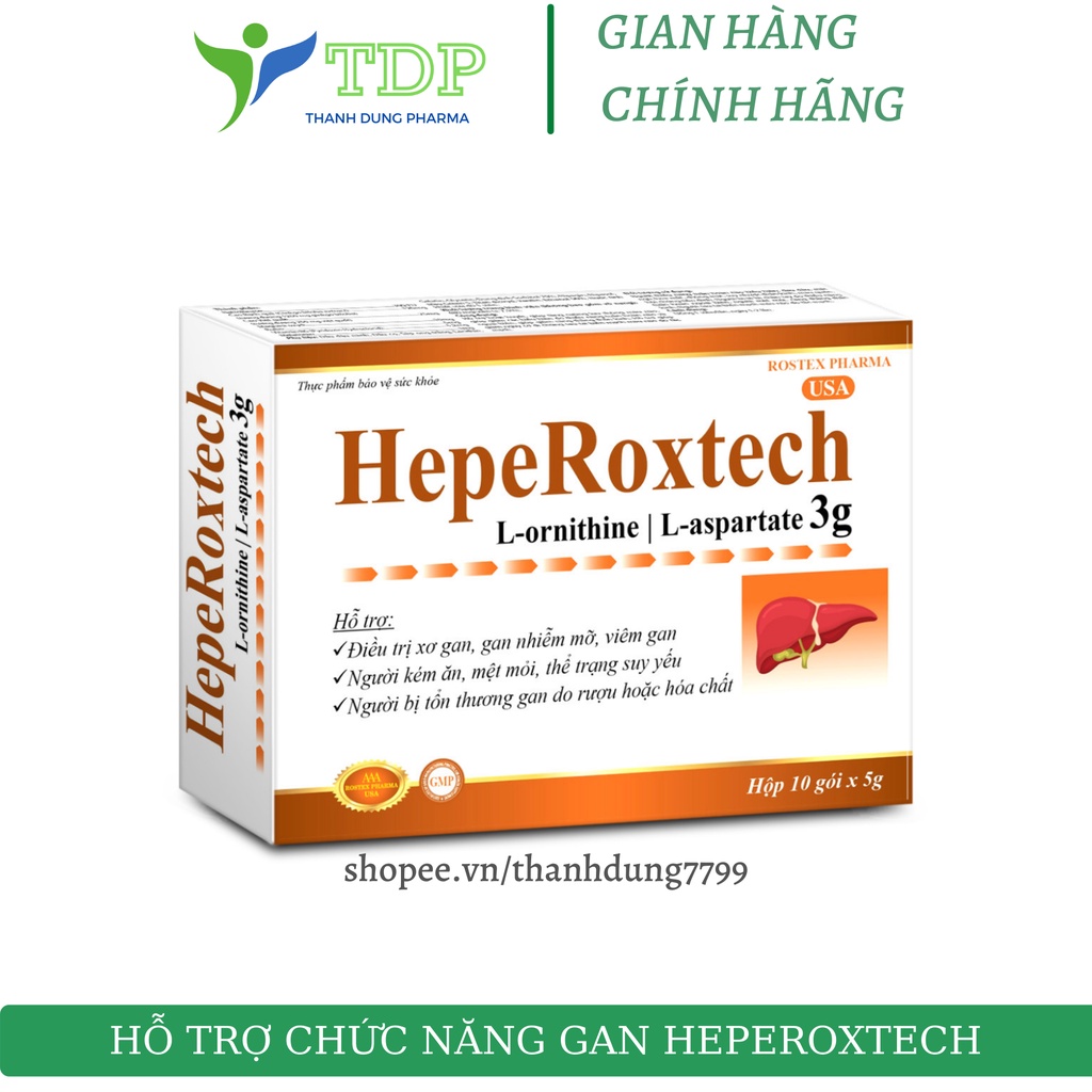 Cốm HepeRoxtech L-ornithine L-aspartat giảm xơ gan, men gan, nhiễm mỡ - 10 gói