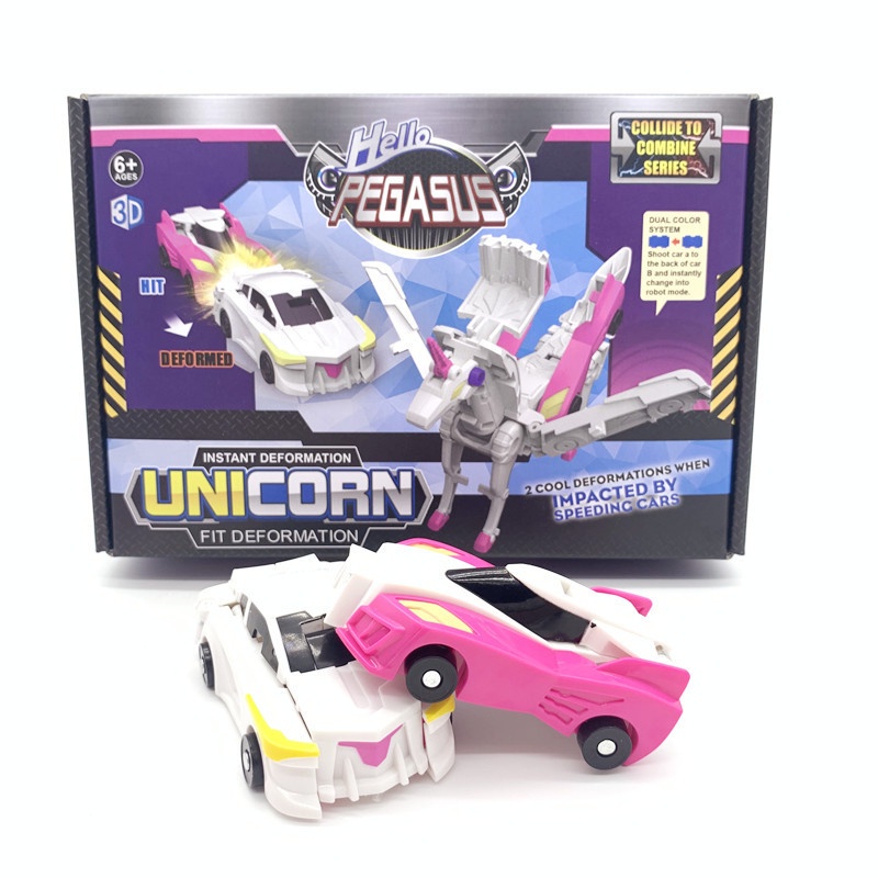 Ô tô biến hình kỳ lân robot unicorn bộ 2 xe lắp ráp cho bé trẻ em Gôn đồ chơi