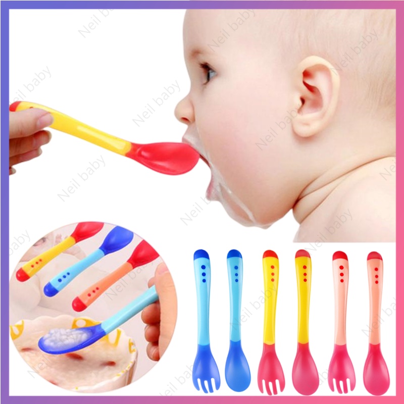Thìa Báo Nóng Cảm Ứng Nhiệt Cho Bé，Dụng Cụ Ăn Bằng Silicone Cách Nhiệt An Toàn Cho Bé