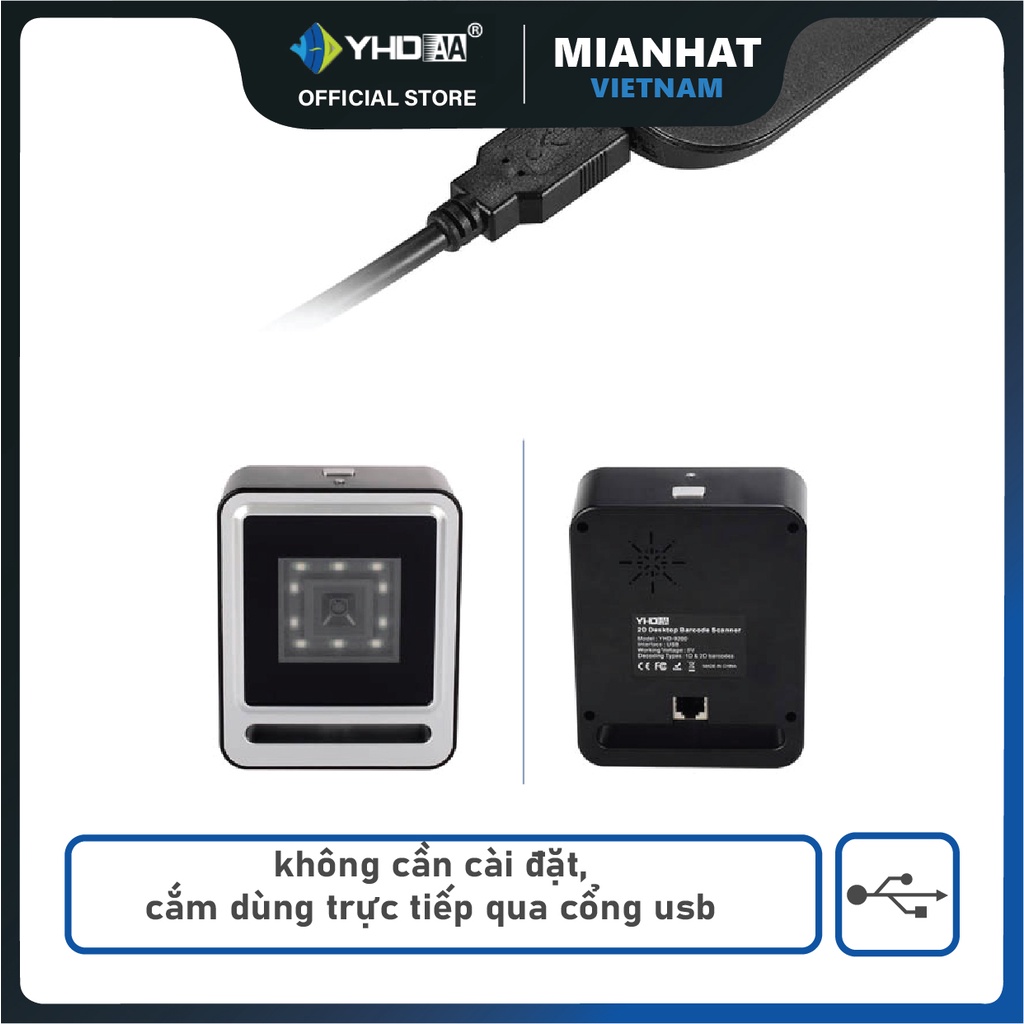 Máy quét mã vạch siêu thị YHD 9200D loại máy 2D quét mã dẹt barcode, mã qrcode - Máy quét tính tiền dùng cho Siêu thị