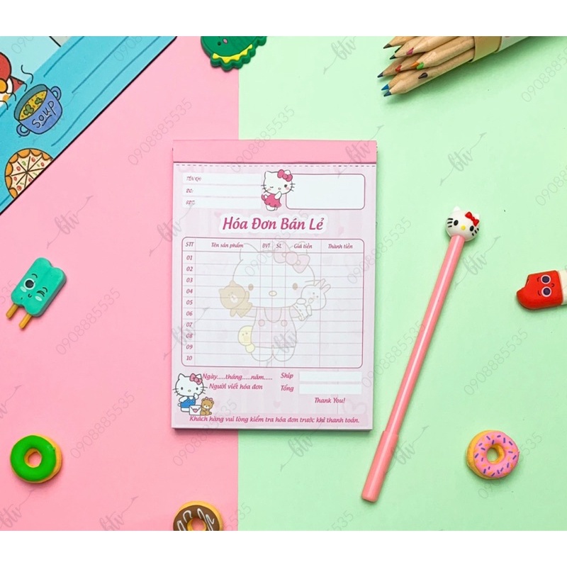 Hoá Đơn Bán Lẻ Cute size 11.7x16.5cm-100 tờ/1 cuốn, Giấy dày Fo70