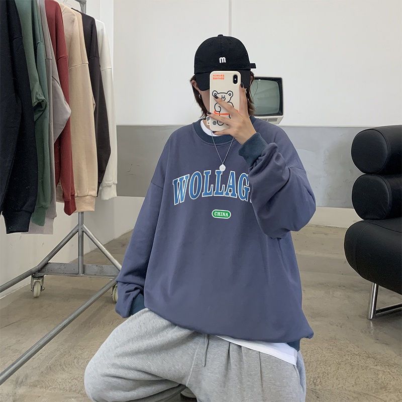 Áo sweater IFNICEFUTURE dáng rộng cổ tròn dài tay linh hoạt ngày thường phong cách mùa thu Hong Kong