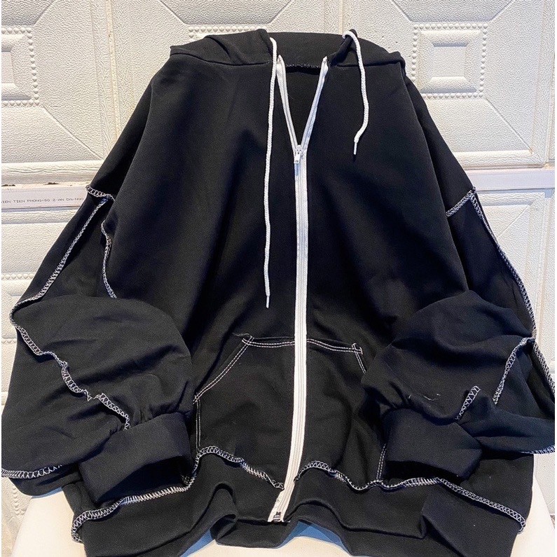 Xả Kho Áo Khoác Nỉ Hoodie Chạy Viền Basic Form Rộng Hàn Quốc