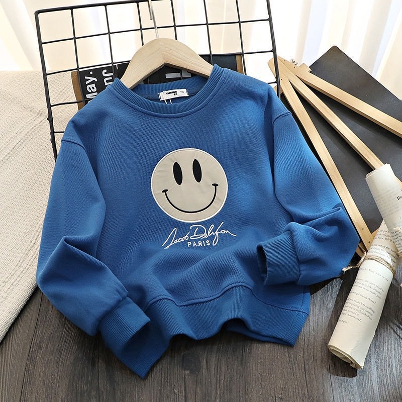 Áo Sweater chui đầu in hình mặt cười thời trang cho bé trai