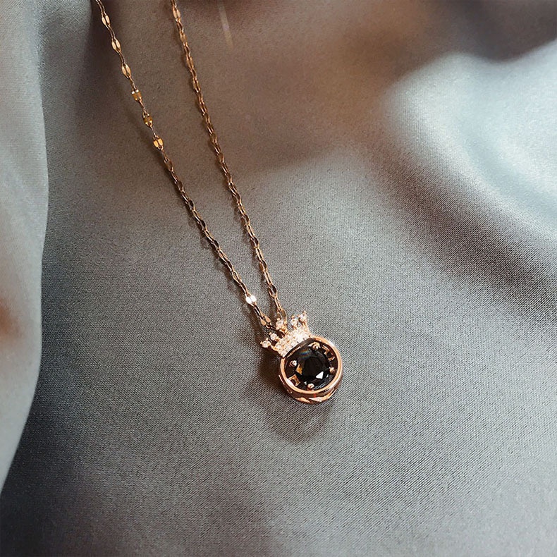 Dây Chuyền Thép Titan Mặt Vương Miện Đính Đá Zircon Thời Trang Hàn Quốc