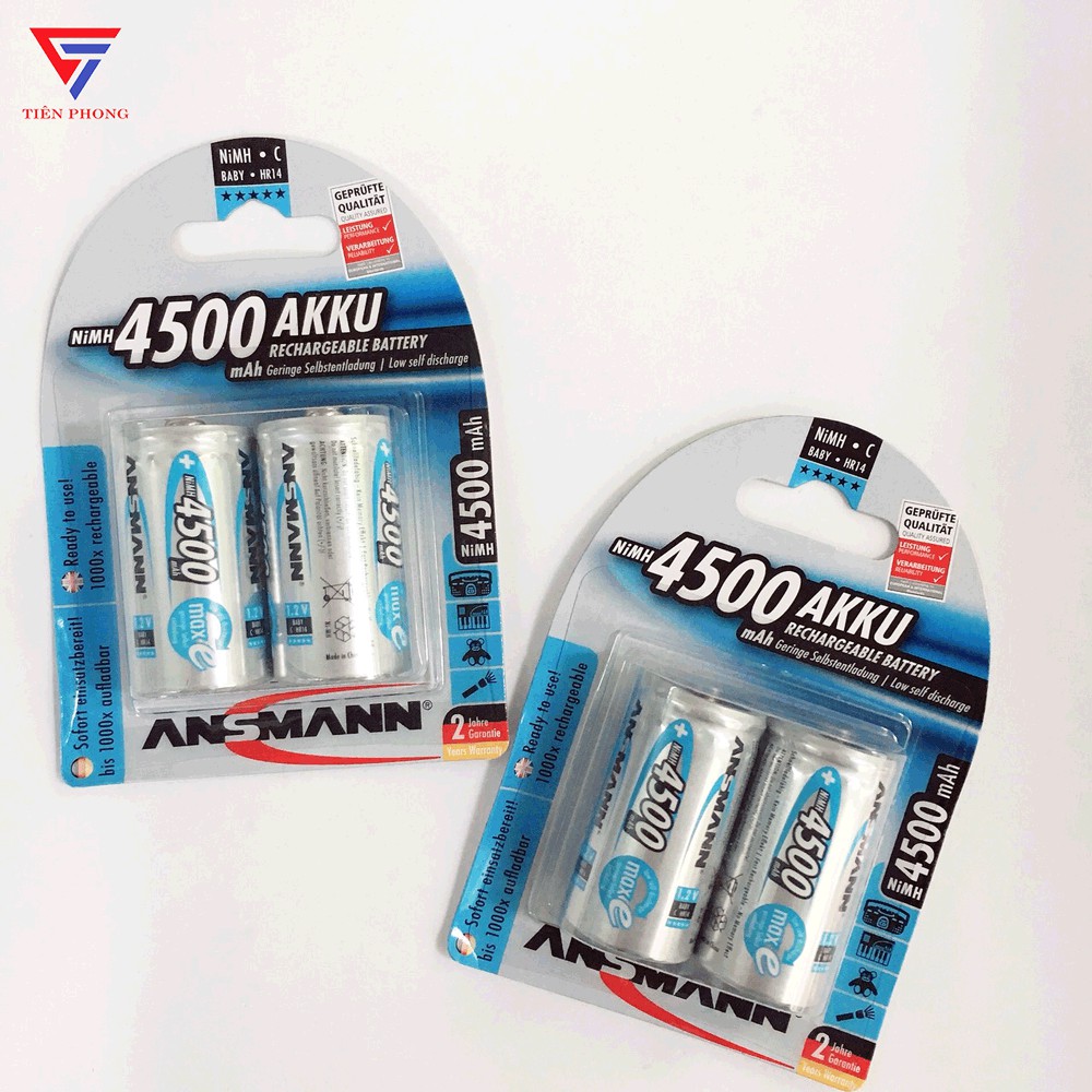 Pin sạc Trung C 4500mAh chính hãng Ansmann - Vỉ 2 viên