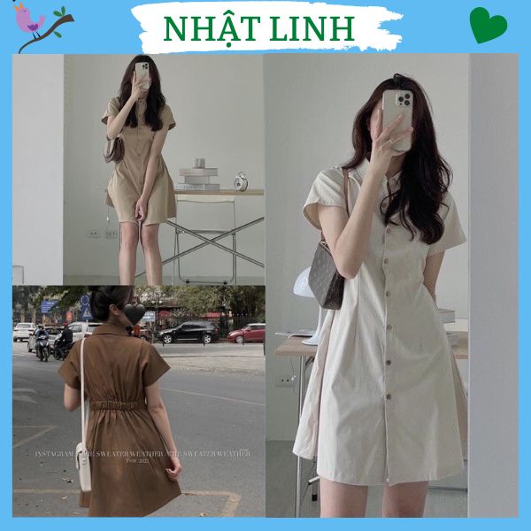 Váy sơ mi nữ ngắn tay dáng xòe chun lưng nhẹ nhàng xinh xắn NHẬT LINH - V282