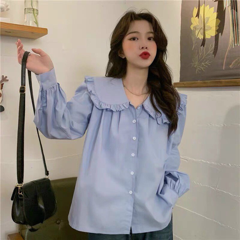 Áo Sơ Mi Cổ Bánh Bèo Tay Dài Voan Cực Xinh