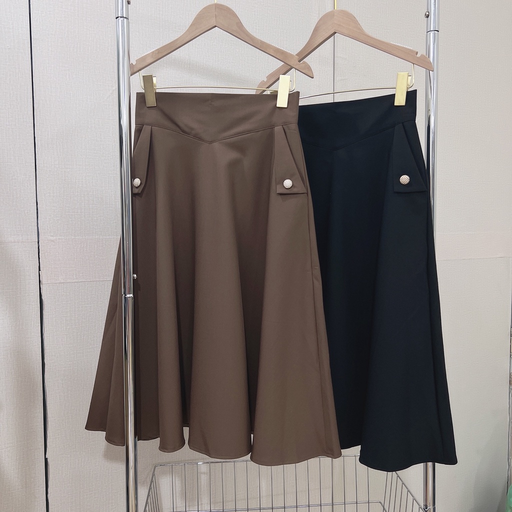 Chân váy dài xếp ly dáng xòe, Chân váy maxi cạp cao túi hai bên CV1851 - NhiNhi Shop