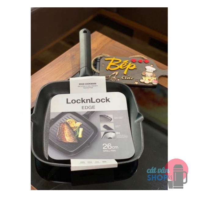 Chảo nướng chống dính hình vuông LocknLock EDGE size 26cm sử dụng bếp từ CAG2611