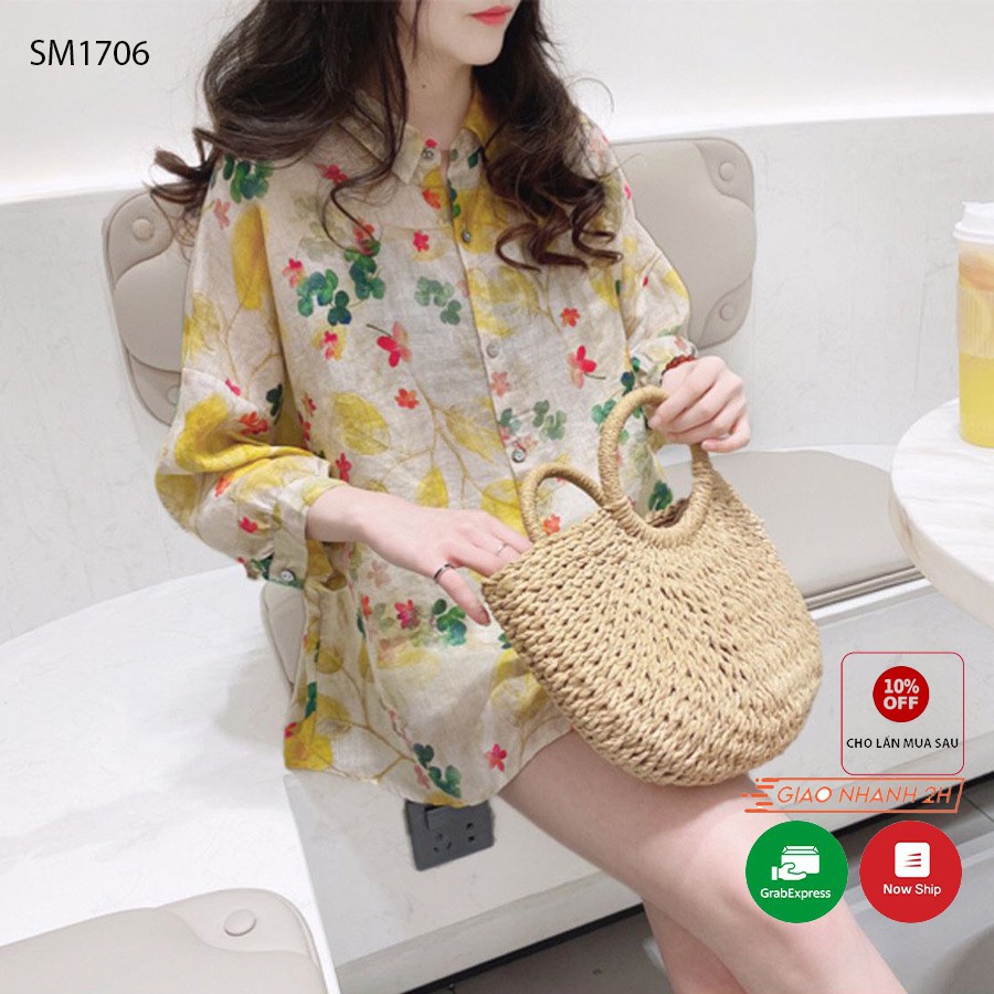 sơ mi nữ dài tay GOROGI áo sơ mi nữ form rộngkiểu hàn quốc dáng dài chất thô lụa